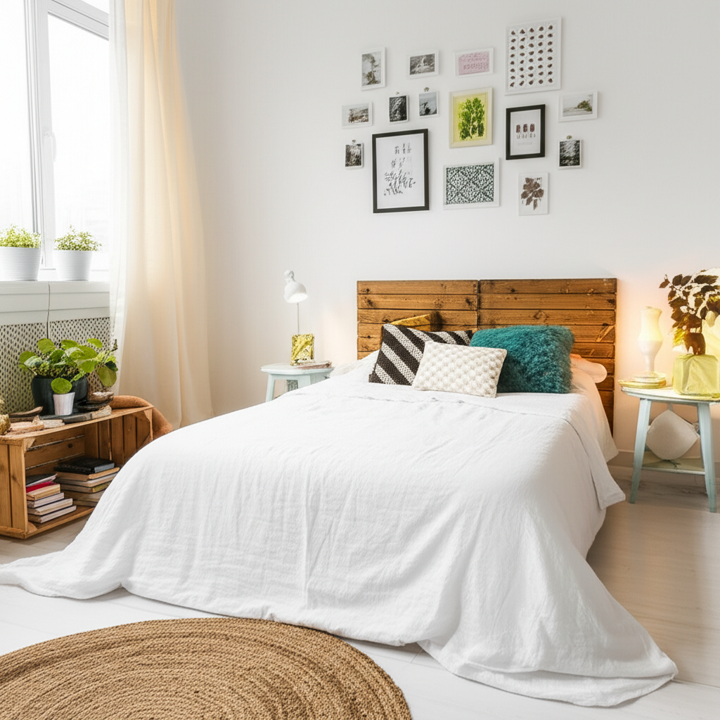Generate a high-quality, relevant image prompt for an article about: Simple Budget Bedroom Decor Ide