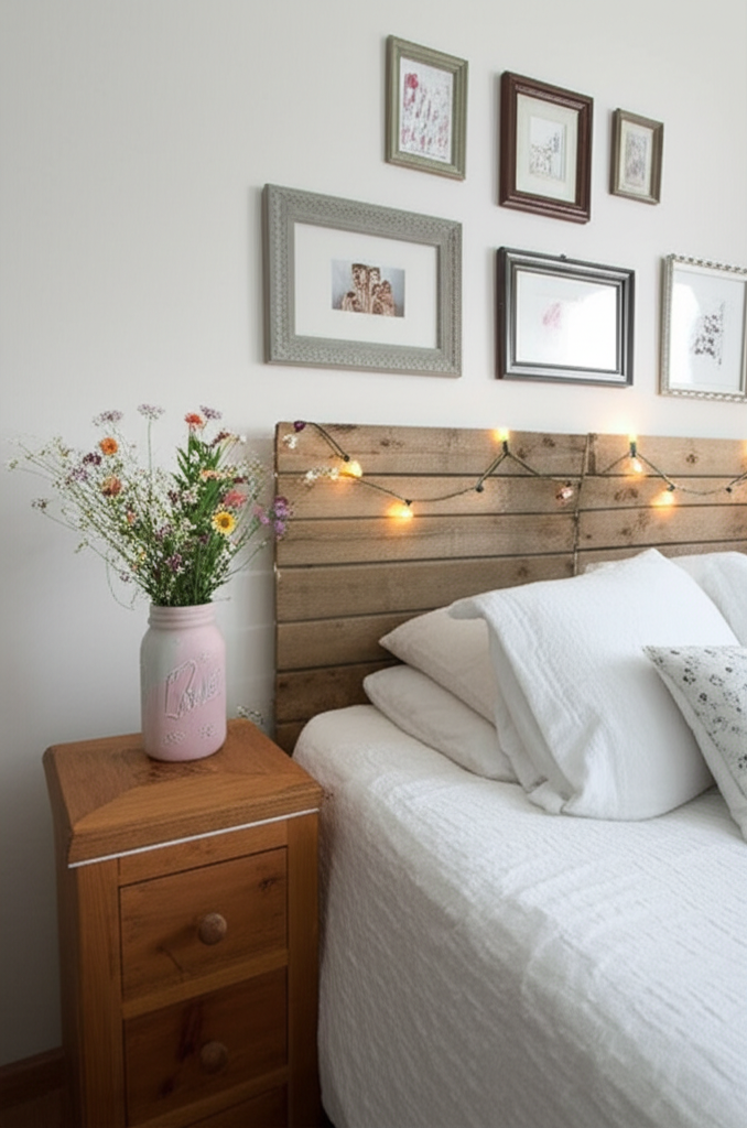 Generate a high-quality, relevant image prompt for an article about: DIY Budget Bedroom Decor Ideas: