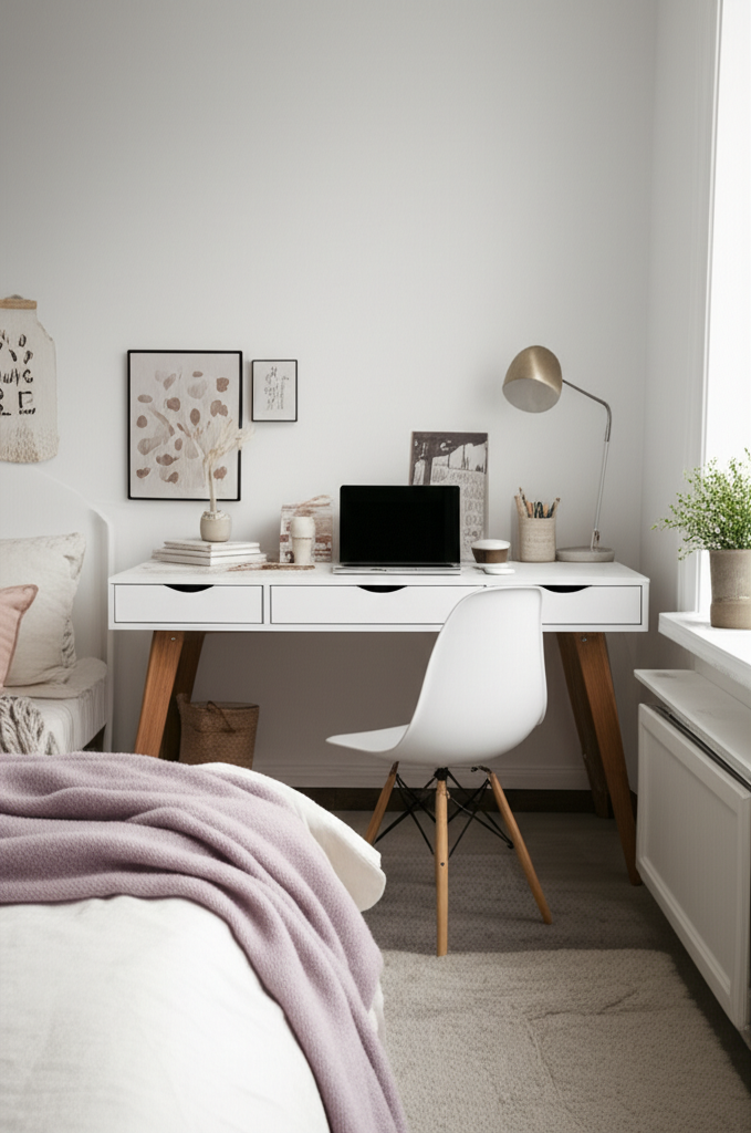 Generate a high-quality, relevant image prompt for an article about: Office In Bedroom Decor Ideas: