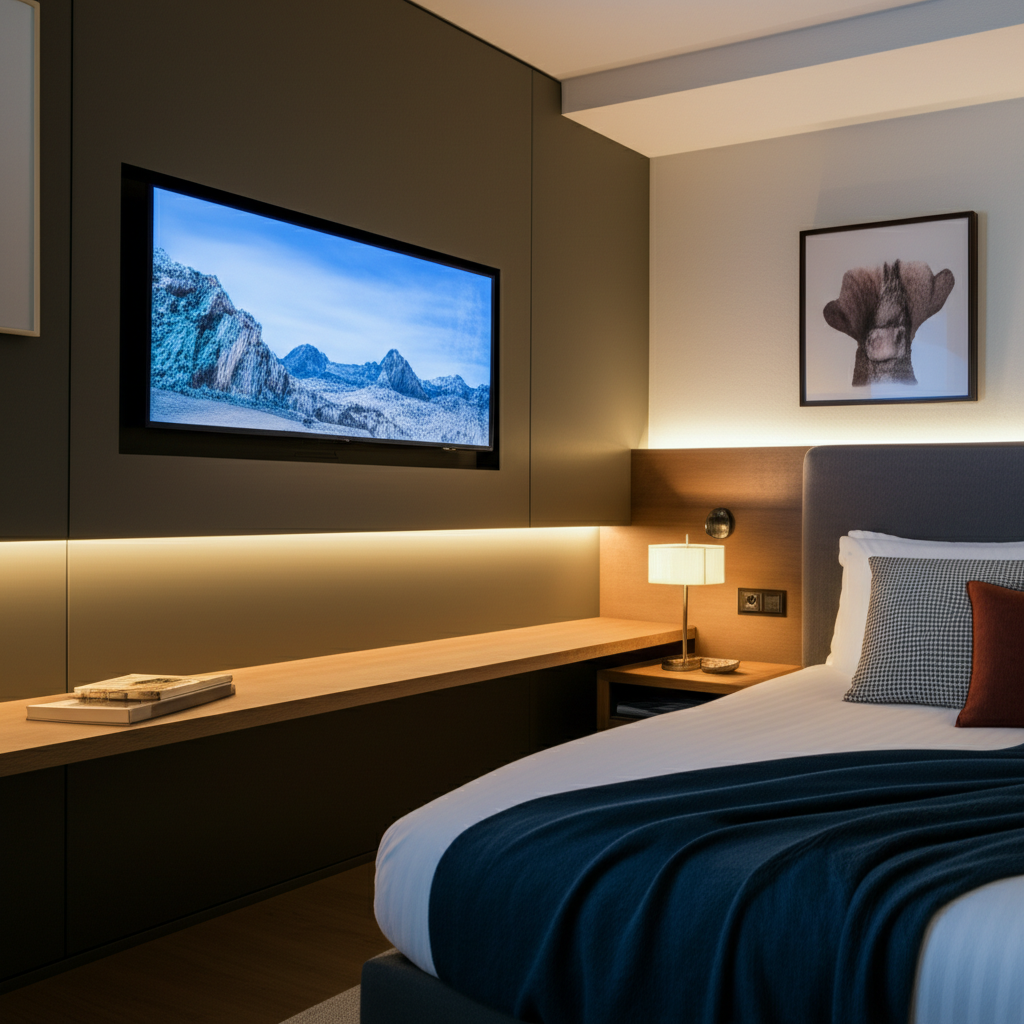 Generate a high-quality, relevant image prompt for an article about: TV in Bedroom Decor Ideas: Esse