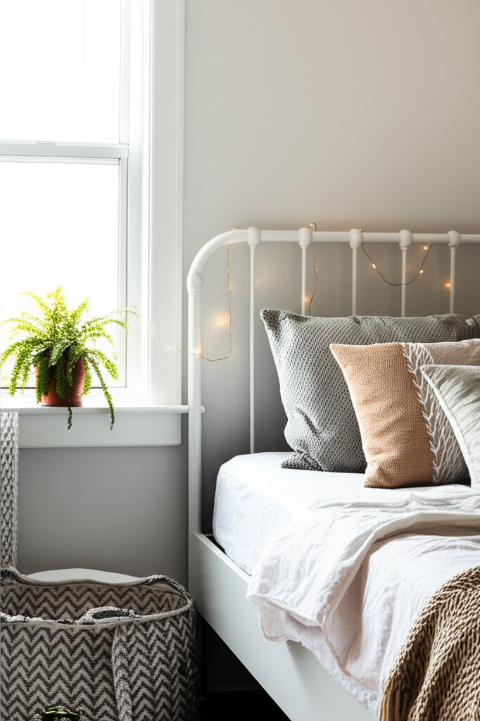 Generate a high-quality, relevant image prompt for an article about: Affordable Bedroom Decor Ideas: