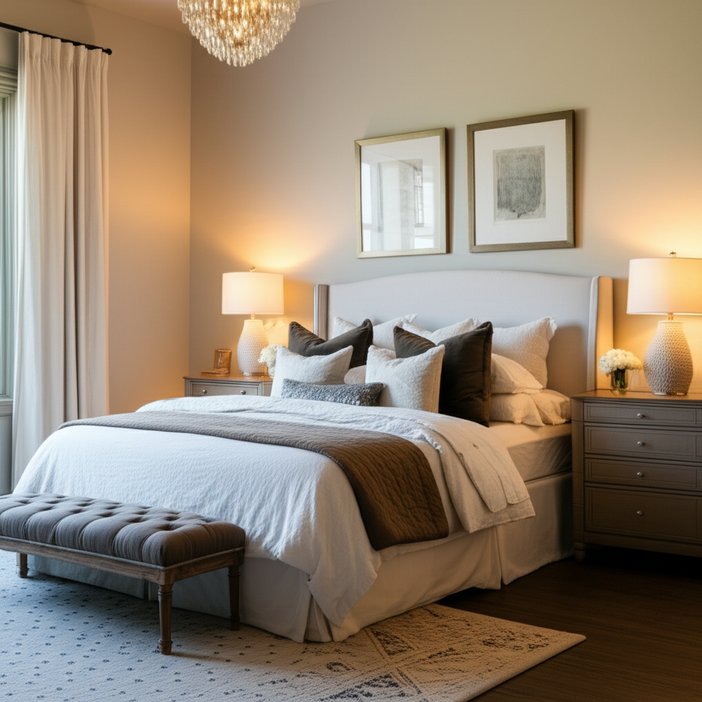 Generate a high-quality, relevant image prompt for an article about: Beautiful Bedroom Decor Ideas: