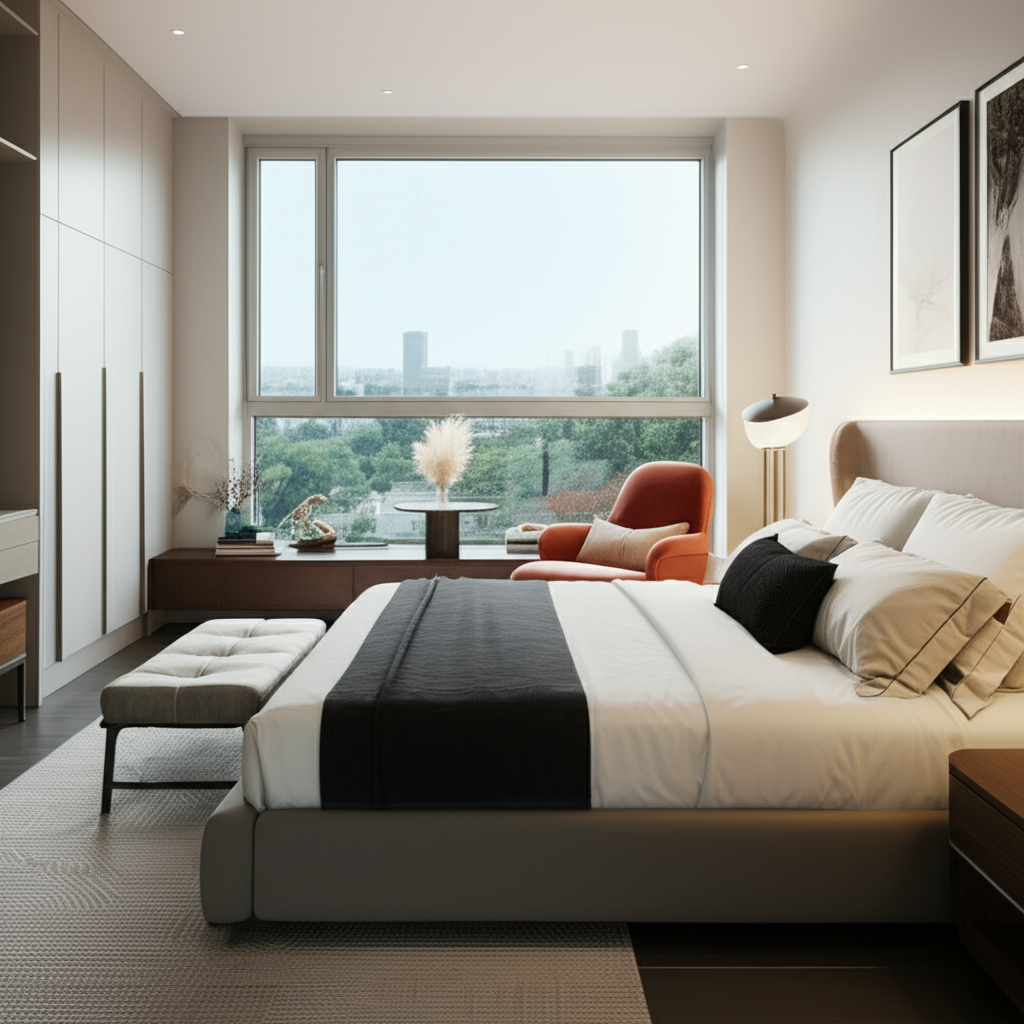 Generate a high-quality, relevant image prompt for an article about: How Decorate Bedroom Ideas: Ama