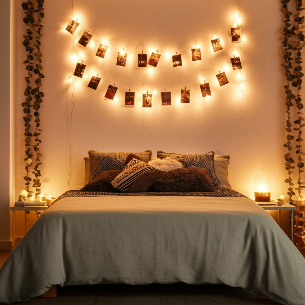 Generate a high-quality, relevant image prompt for an article about: 5 DIY Room Decor Ideas With Lig