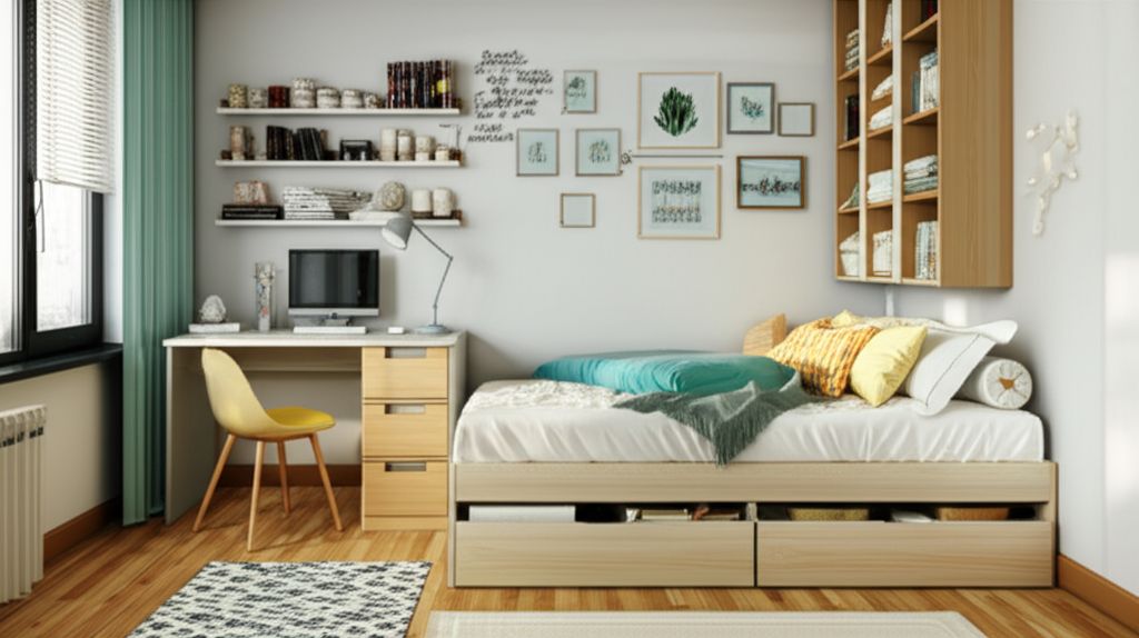 Generate a high-quality, relevant image prompt for an article about: 7 Room Decor Ideas For Small Be