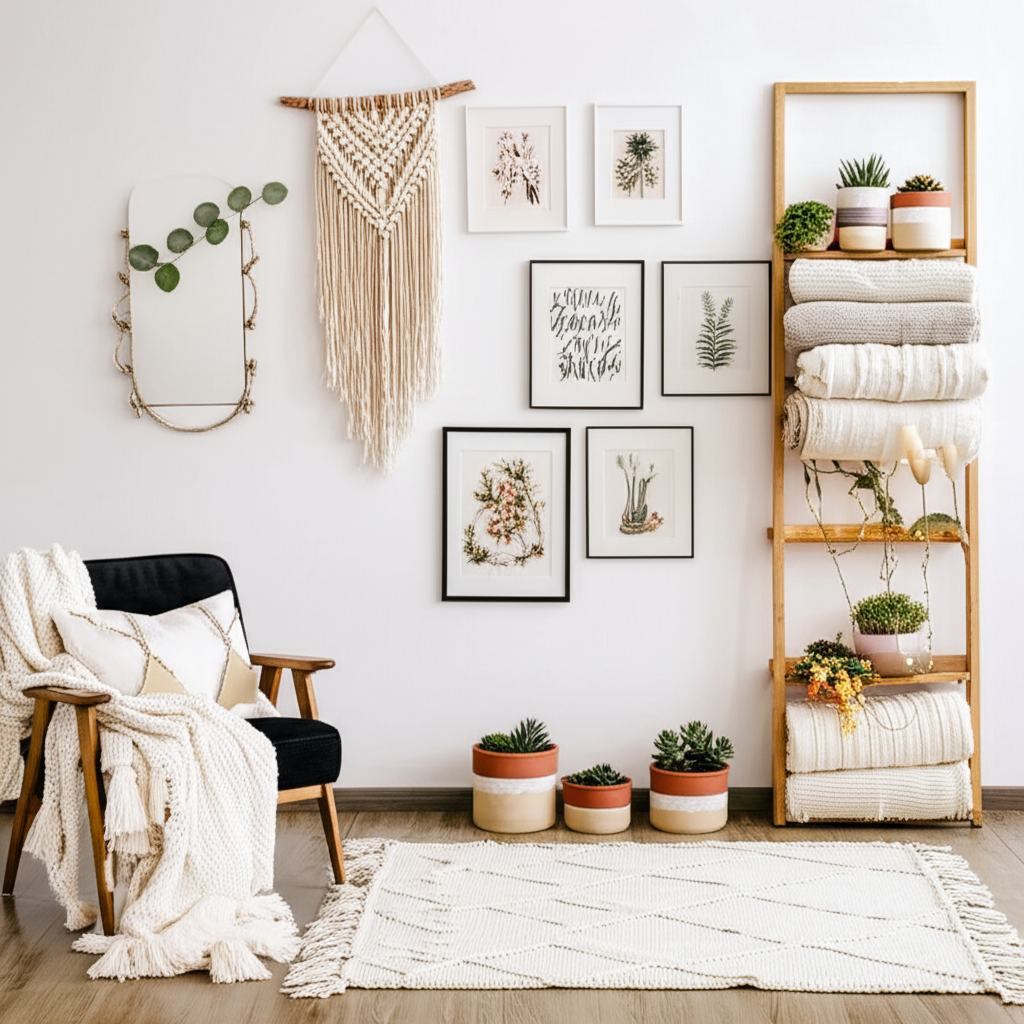Generate a high-quality, relevant image prompt for an article about: 21 Creative DIY Room Decor Idea