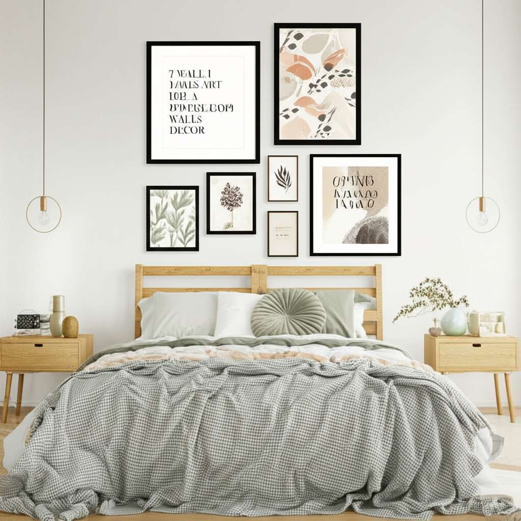 Generate a high-quality, relevant image prompt for an article about: 7 Wall Art Ideas For Bedroom Wa