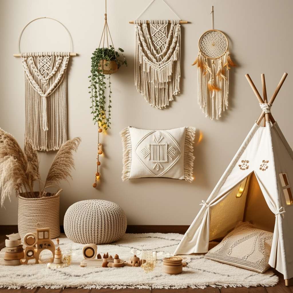 Generate a high-quality, relevant image prompt for an article about: 10 Boho Baby Room Decorating Id