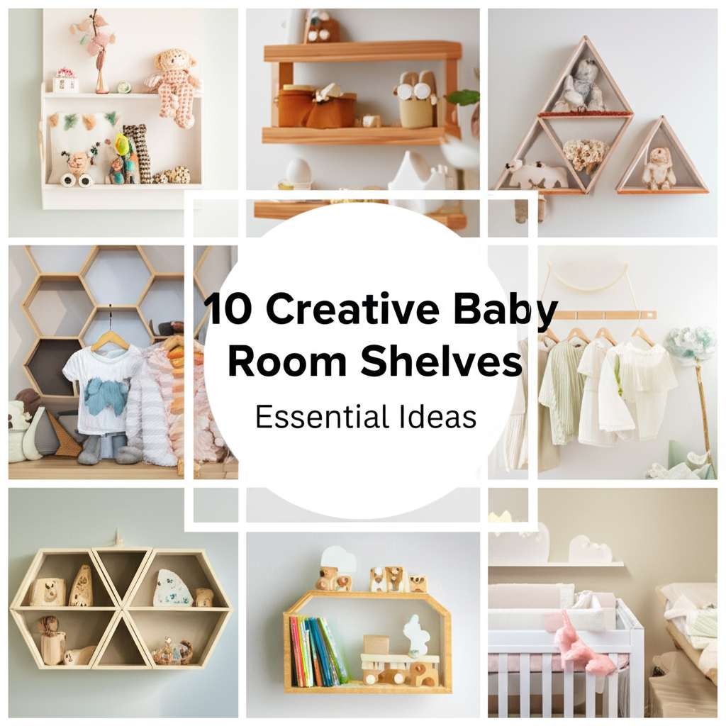 Generate a high-quality, relevant image prompt for an article about: 10 Creative Baby Room Shelves: