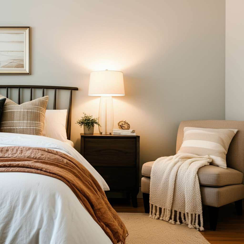Generate a high-quality, relevant image prompt for an article about: 7 Cozy Bedroom Decor Ideas For