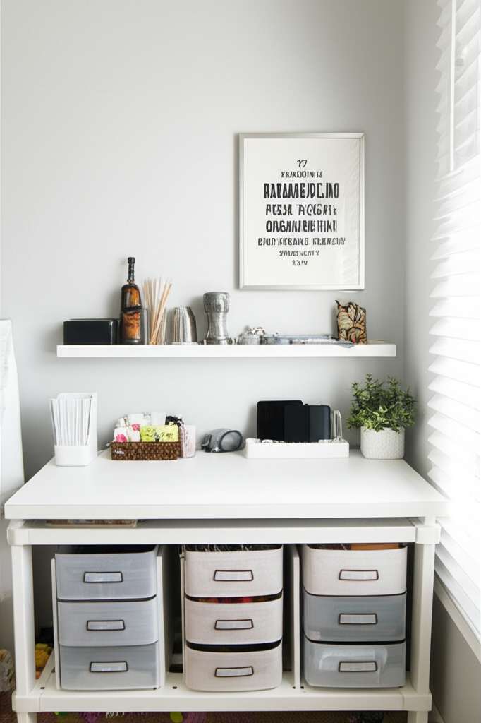 Generate a high-quality, relevant image prompt for an article about: 7 Small Mom Room Organization: