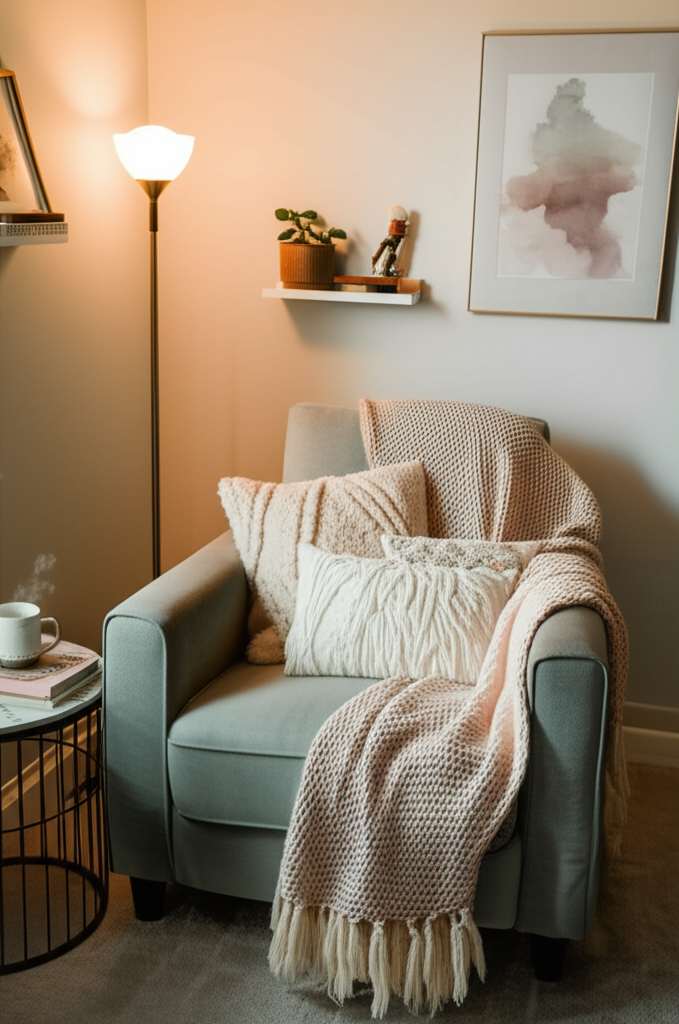 Generate a high-quality, relevant image prompt for an article about: 7 Cozy Mom Room Corner Decorati