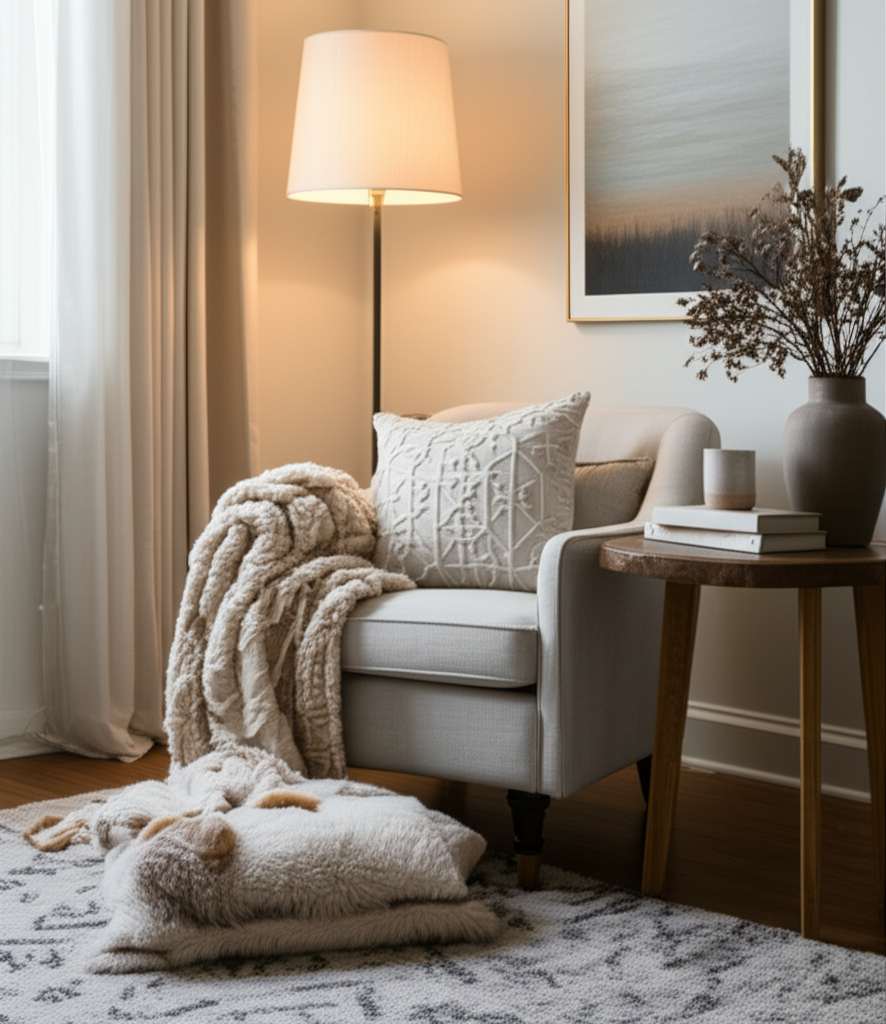 Generate a high-quality, relevant image prompt for an article about: 10 Cozy Mom Lounge Room Decorat