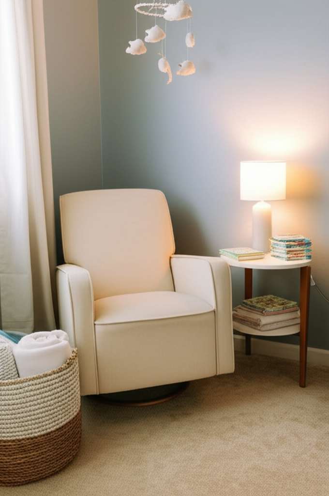 Generate a high-quality, relevant image prompt for an article about: 10 Best Cozy Nursing Corner Ide