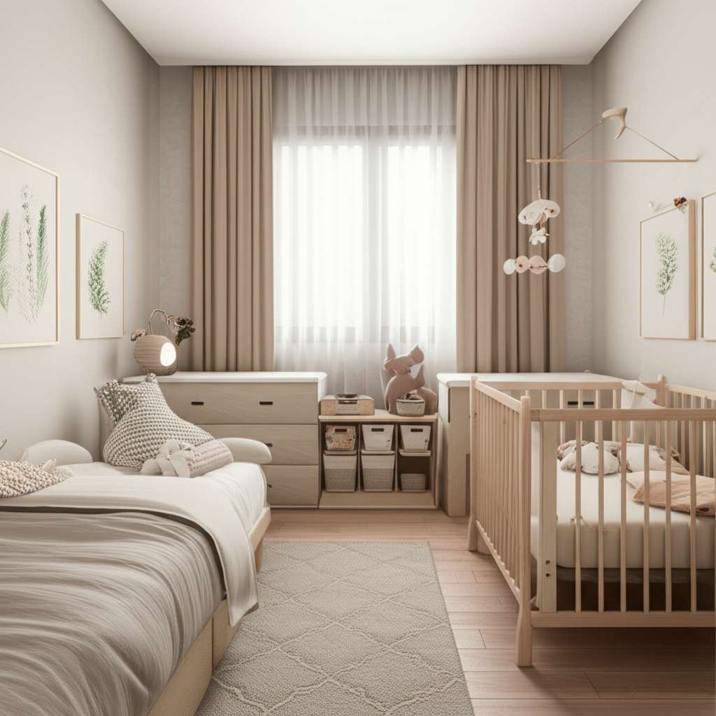Generate a high-quality, relevant image prompt for an article about: 5 Calming Shared Room Ideas: Es