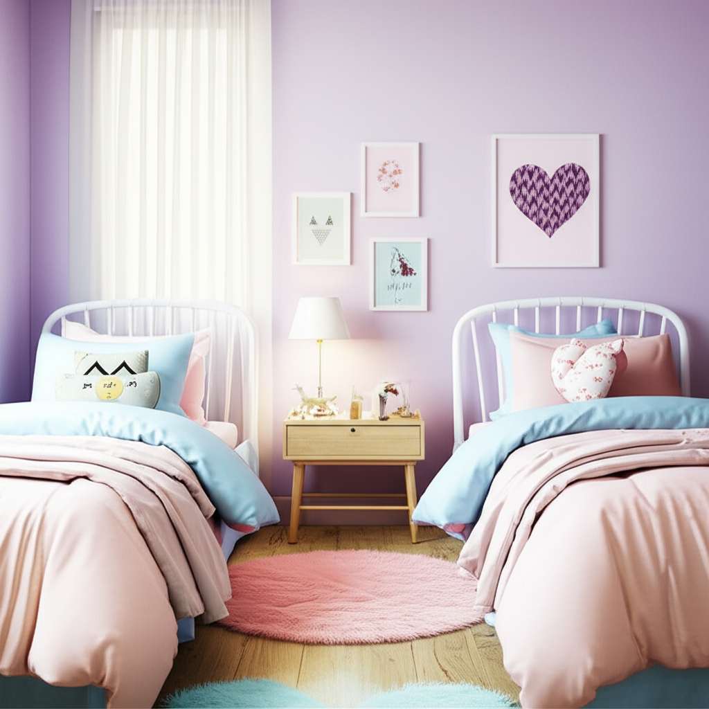 Generate a high-quality, relevant image prompt for an article about: 7 Cozy Shared Room Decor Ideas: