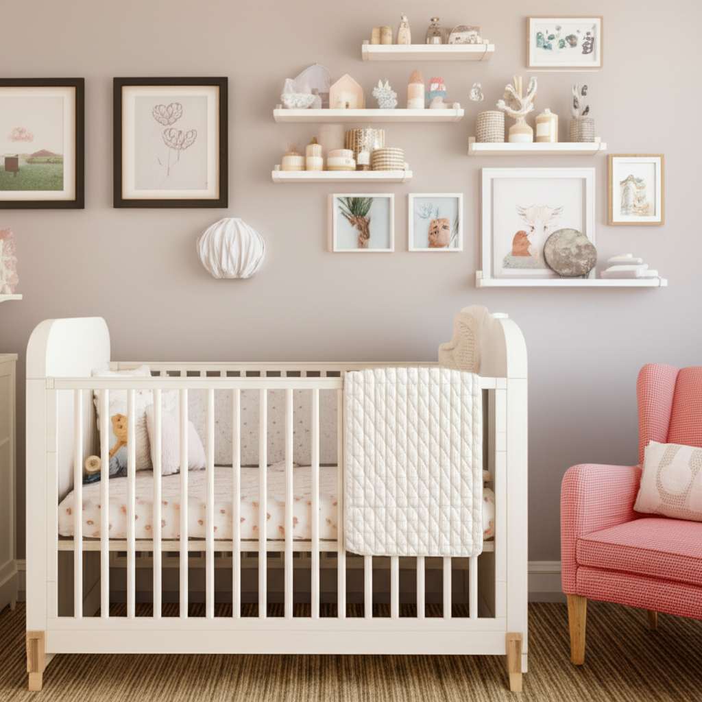 Generate a high-quality, relevant image prompt for an article about: 10 Small Space Mom & Baby Room