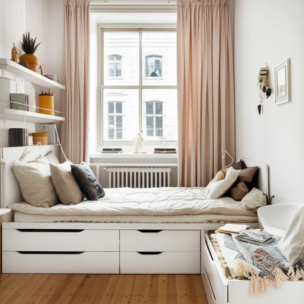 Generate a high-quality, relevant image prompt for an article about: How To Design A Small Bedroom: