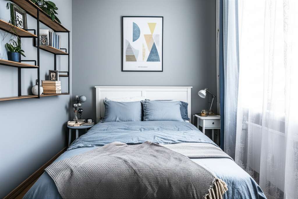 Generate a high-quality, relevant image prompt for an article about: Small Bedroom Ideas For Adults: