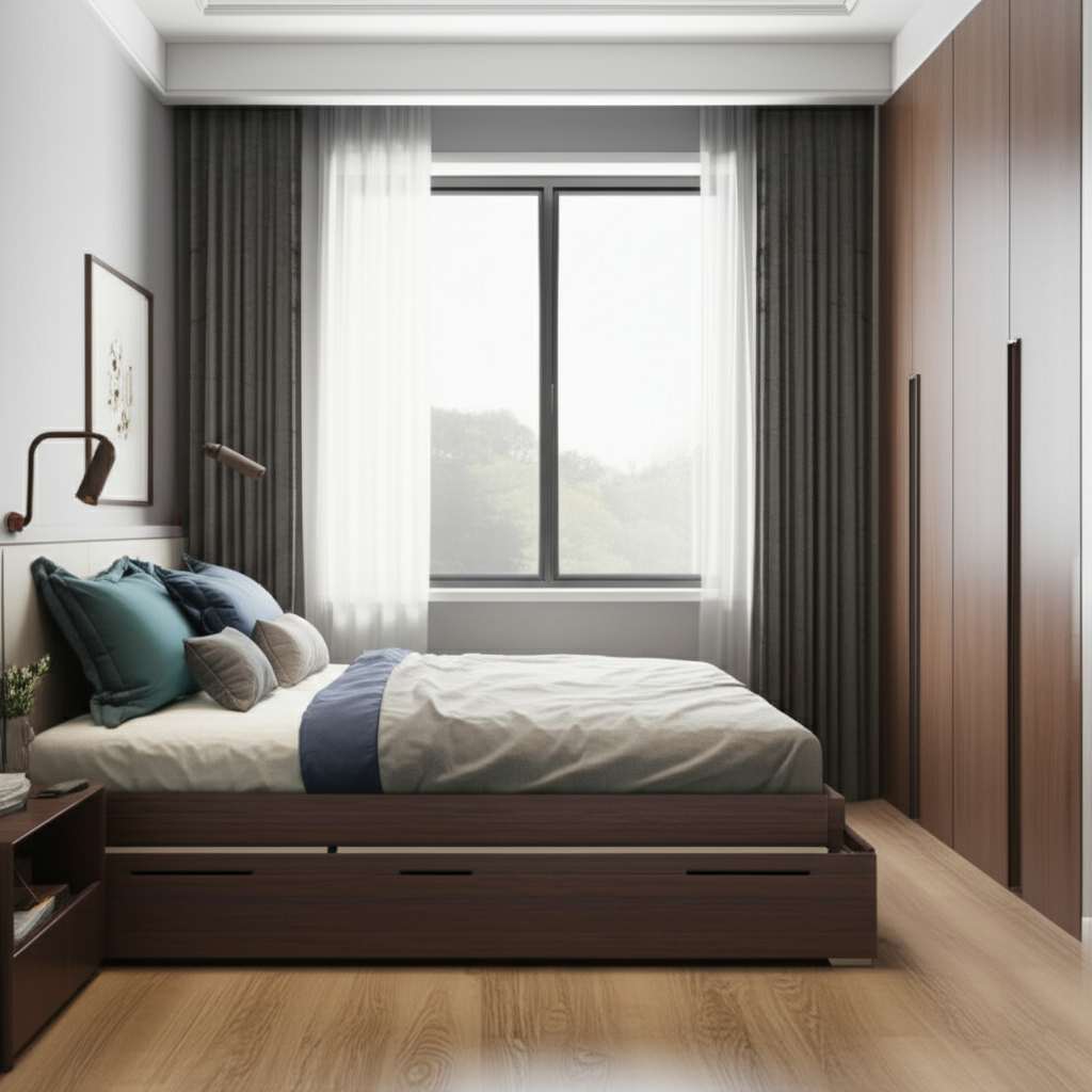 Generate a high-quality, relevant image prompt for an article about: Modern Bedroom Designs For Smal