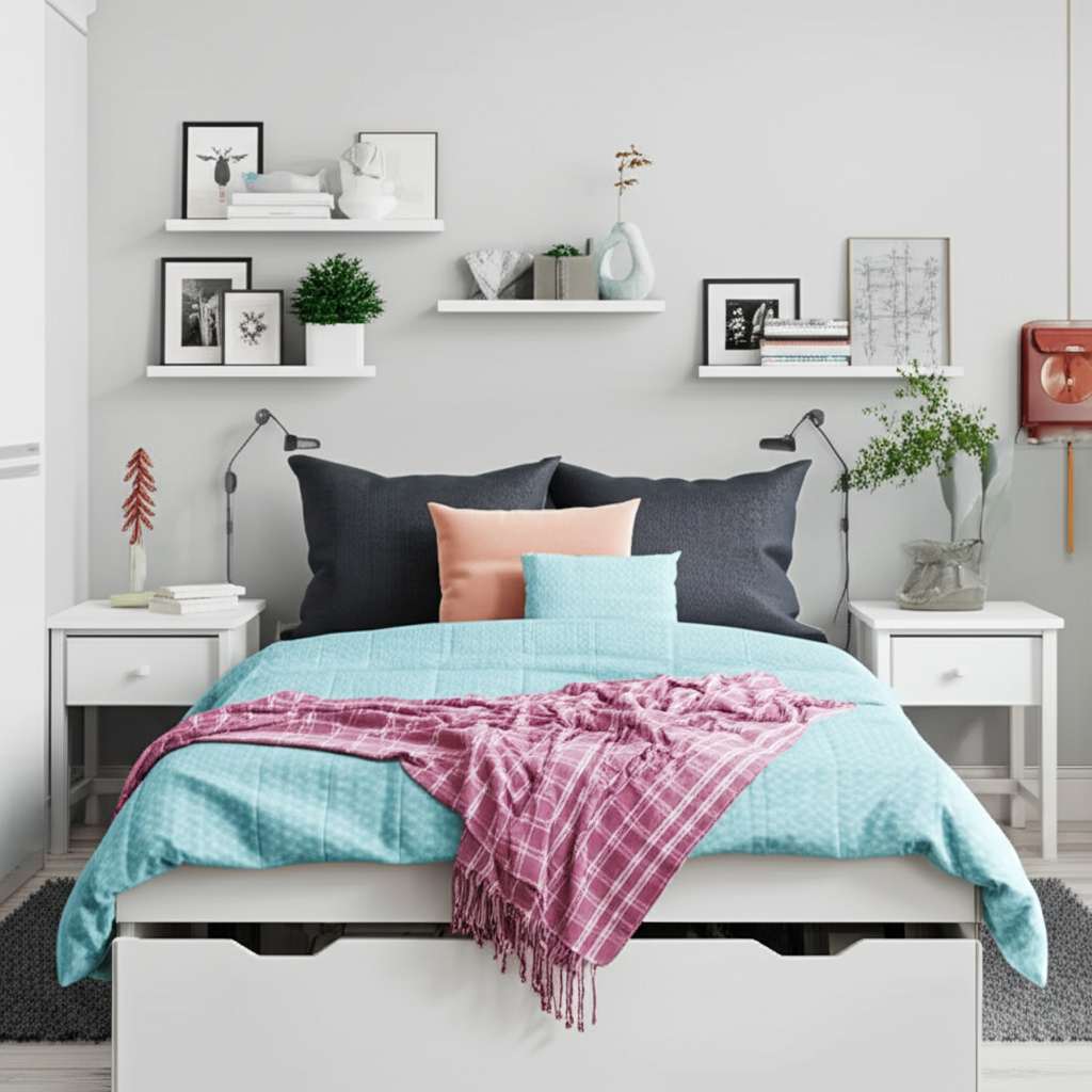 Generate a high-quality, relevant image prompt for an article about: How to Decorate Small Bedroom: