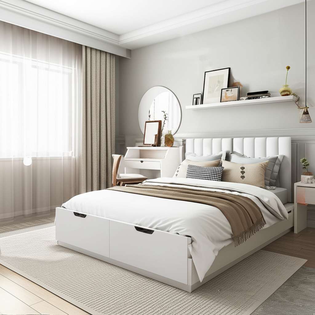Generate a high-quality, relevant image prompt for an article about: How to Decorate Small Bedroom:
