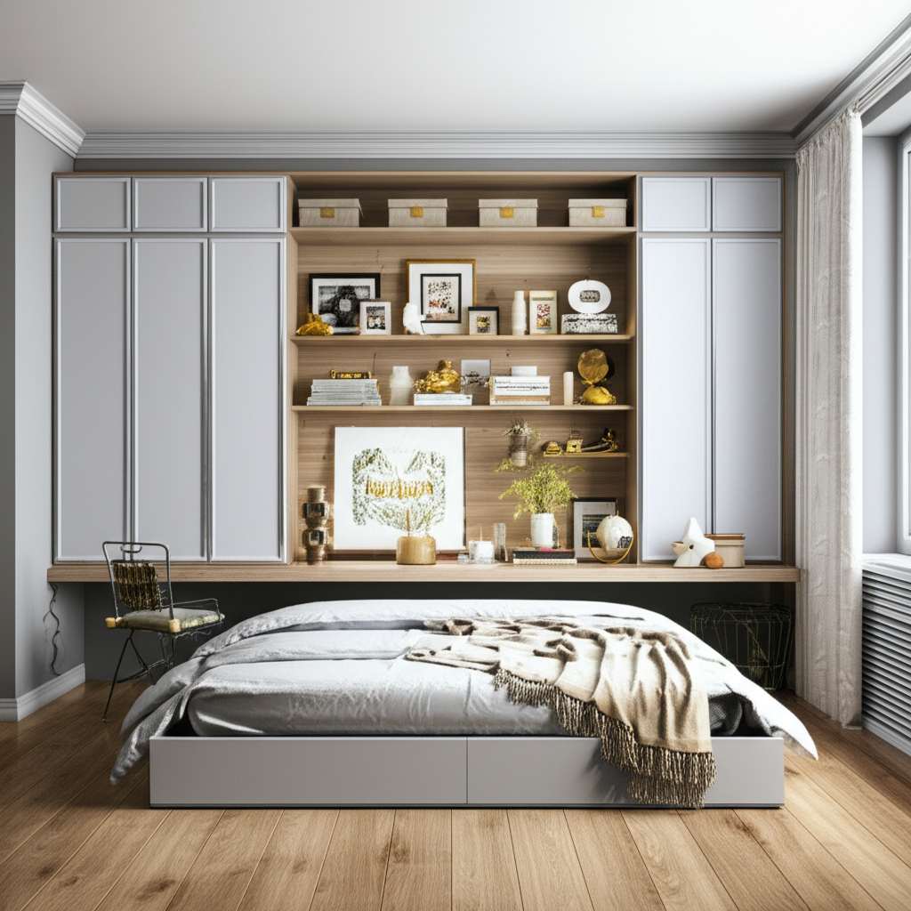 Generate a high-quality, relevant image prompt for an article about: Small Bedroom Ideas For Adults: