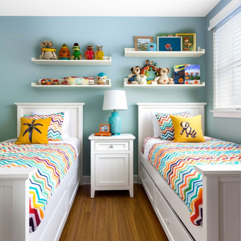 Generate a high-quality, relevant image prompt for an article about: Small Room Design For 2 Kids: E