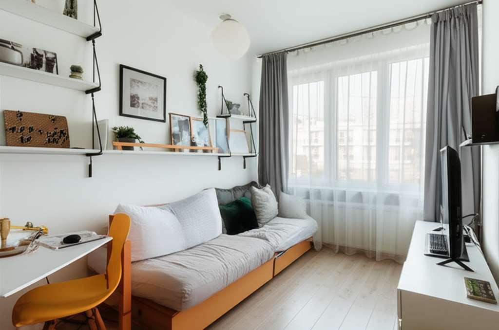 Generate a high-quality, relevant image prompt for an article about: Small 1 BHk Room Interior Desig