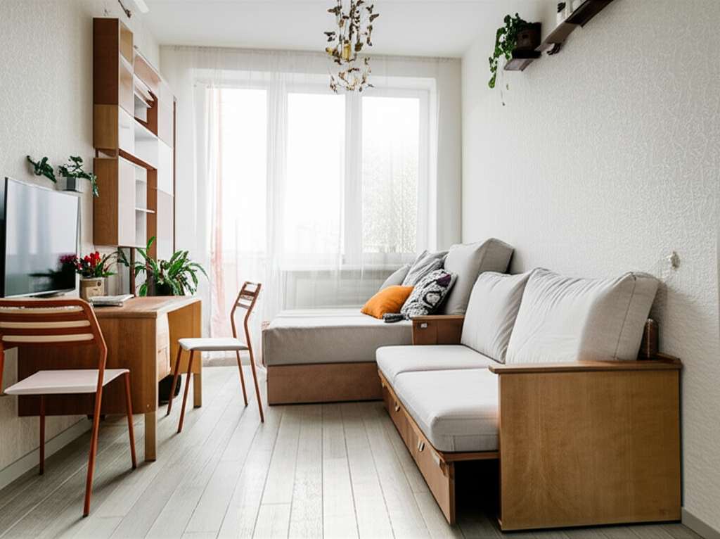 Generate a high-quality, relevant image prompt for an article about: Small 1 Room Design Ideas: Effo