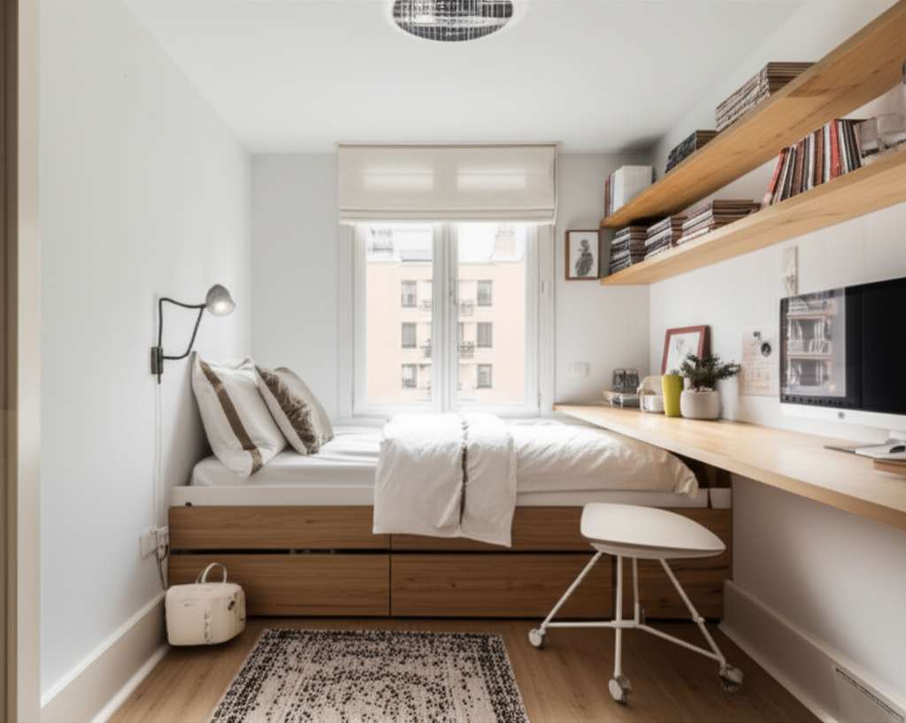 Generate a high-quality, relevant image prompt for an article about: Small Space Very Small Bedroom