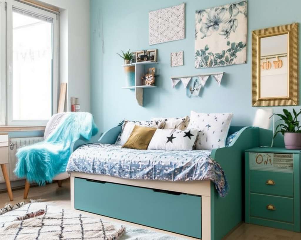 Generate a high-quality, relevant image prompt for an article about: Small Bedroom Ideas Low Budget: