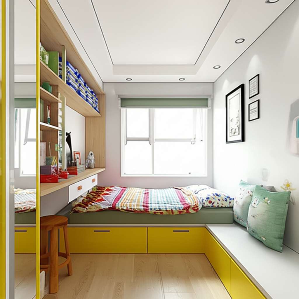 Generate a high-quality, relevant image prompt for an article about: Small Bedroom Decorating Ideas