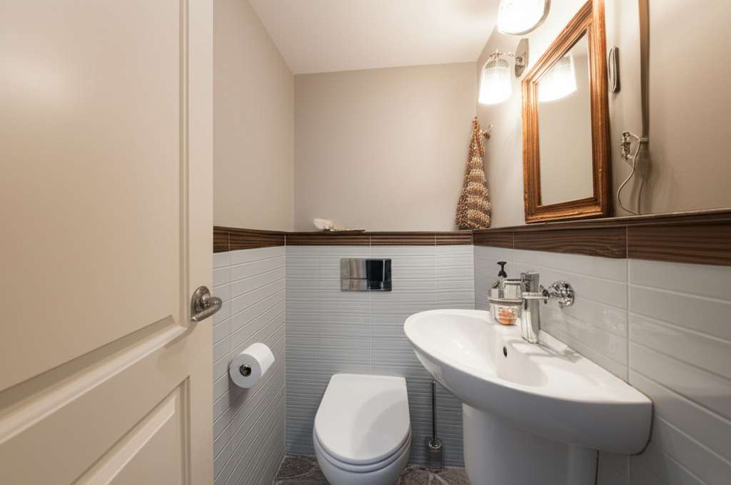 Generate a high-quality, relevant image prompt for an article about: Small Toilet Room Design Ideas: