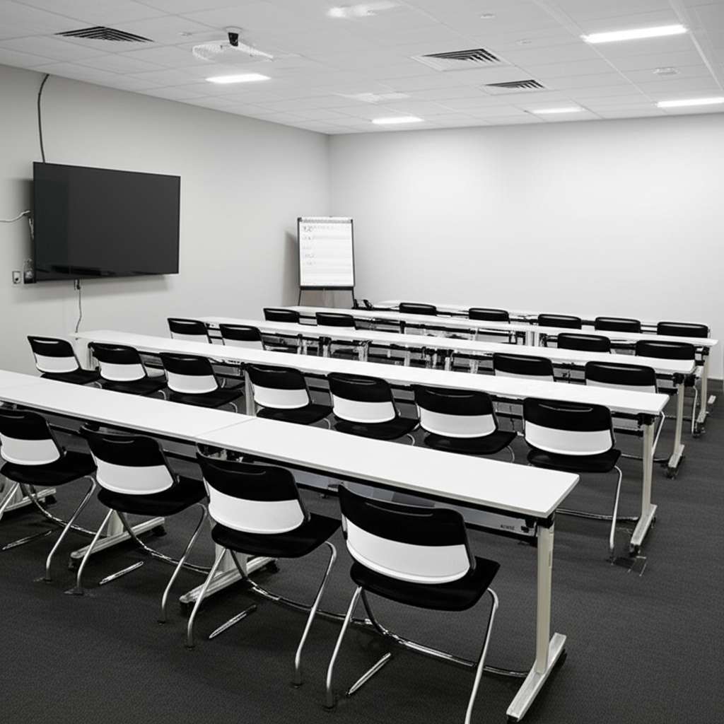 Generate a high-quality, relevant image prompt for an article about: Small Training Room Design Idea