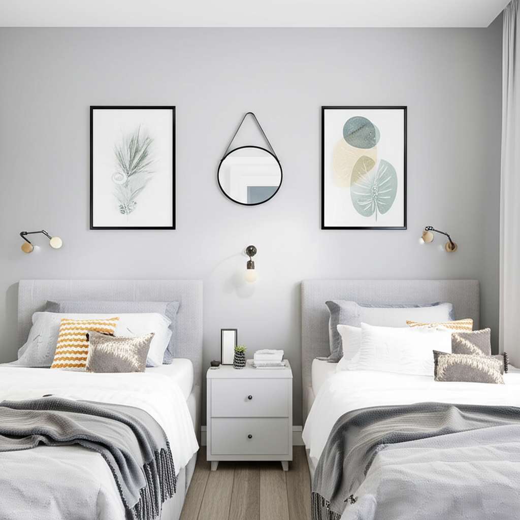 Generate a high-quality, relevant image prompt for an article about: Small Bedroom Layout Ideas Twin