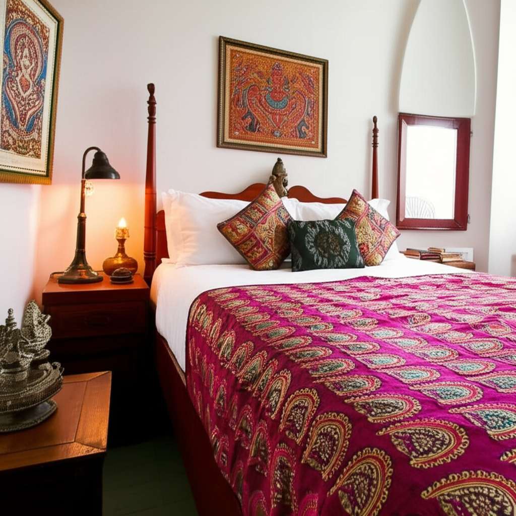 Generate a high-quality, relevant image prompt for an article about: Small Bedroom Design Ideas Indi