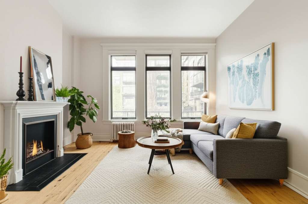 Generate a high-quality, relevant image prompt for an article about: Small Living Room Design Ideas: