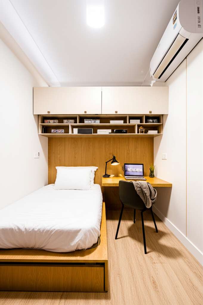 Generate a high-quality, relevant image prompt for an article about: Small Bedroom Design Ideas Sing