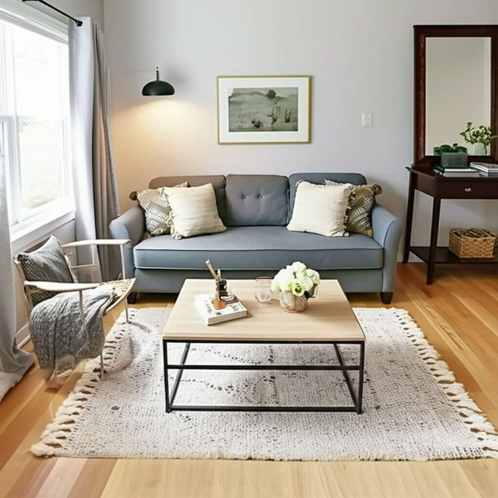 Generate a high-quality, relevant image prompt for an article about: Small Rectangular Living Room D