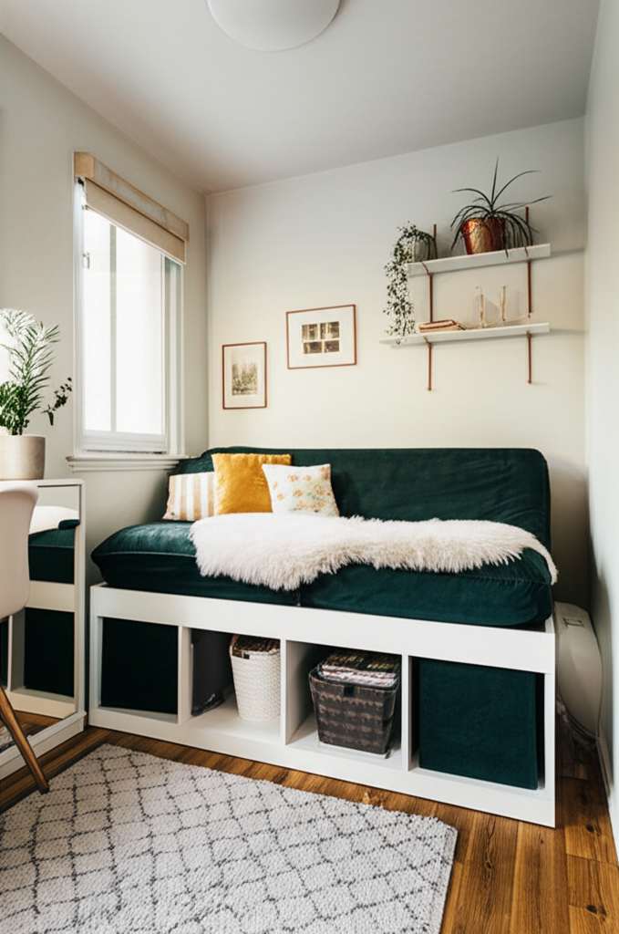 Generate a high-quality, relevant image prompt for an article about: Small Rental Room Design Ideas: