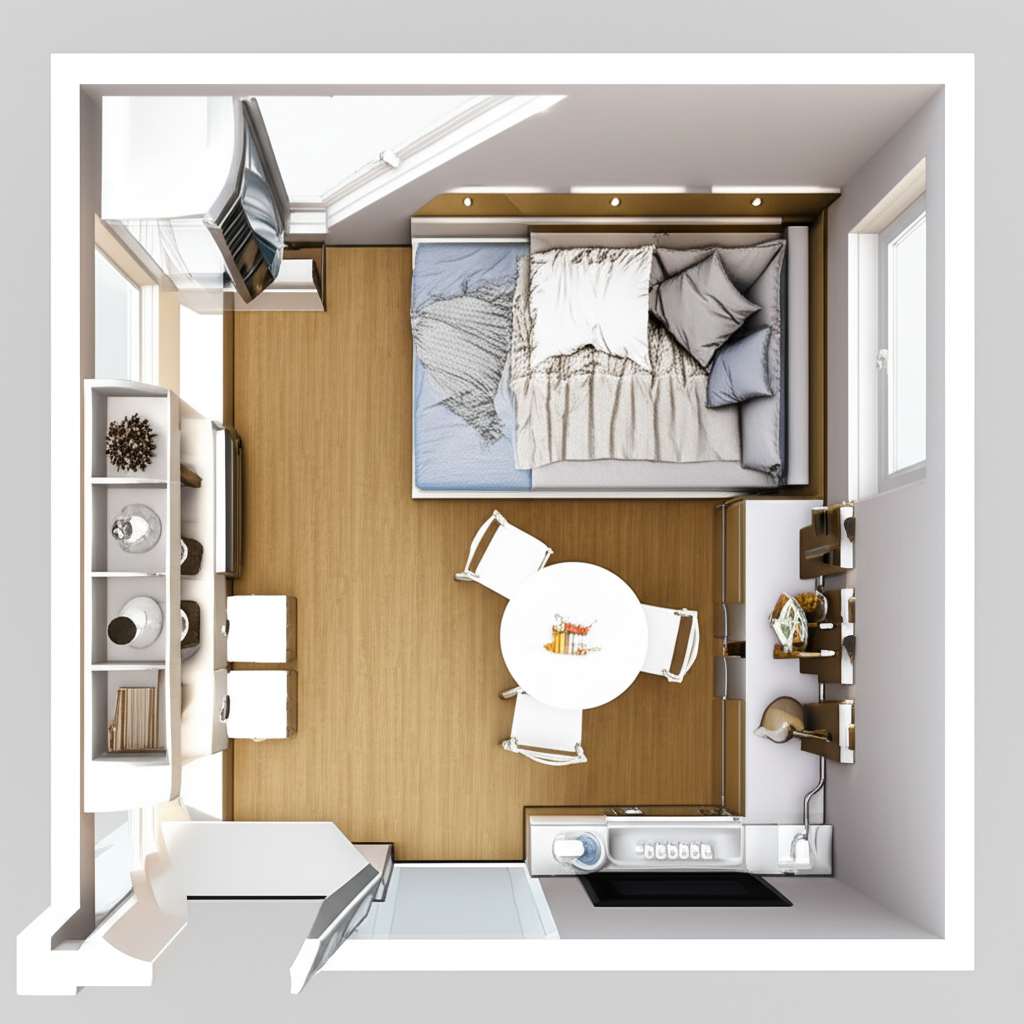 Generate a high-quality, relevant image prompt for an article about: Small Square Room Design: Geniu