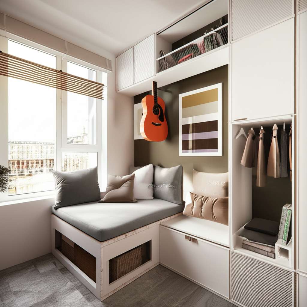 Generate a high-quality, relevant image prompt for an article about: Small Square Room Design: Geniu