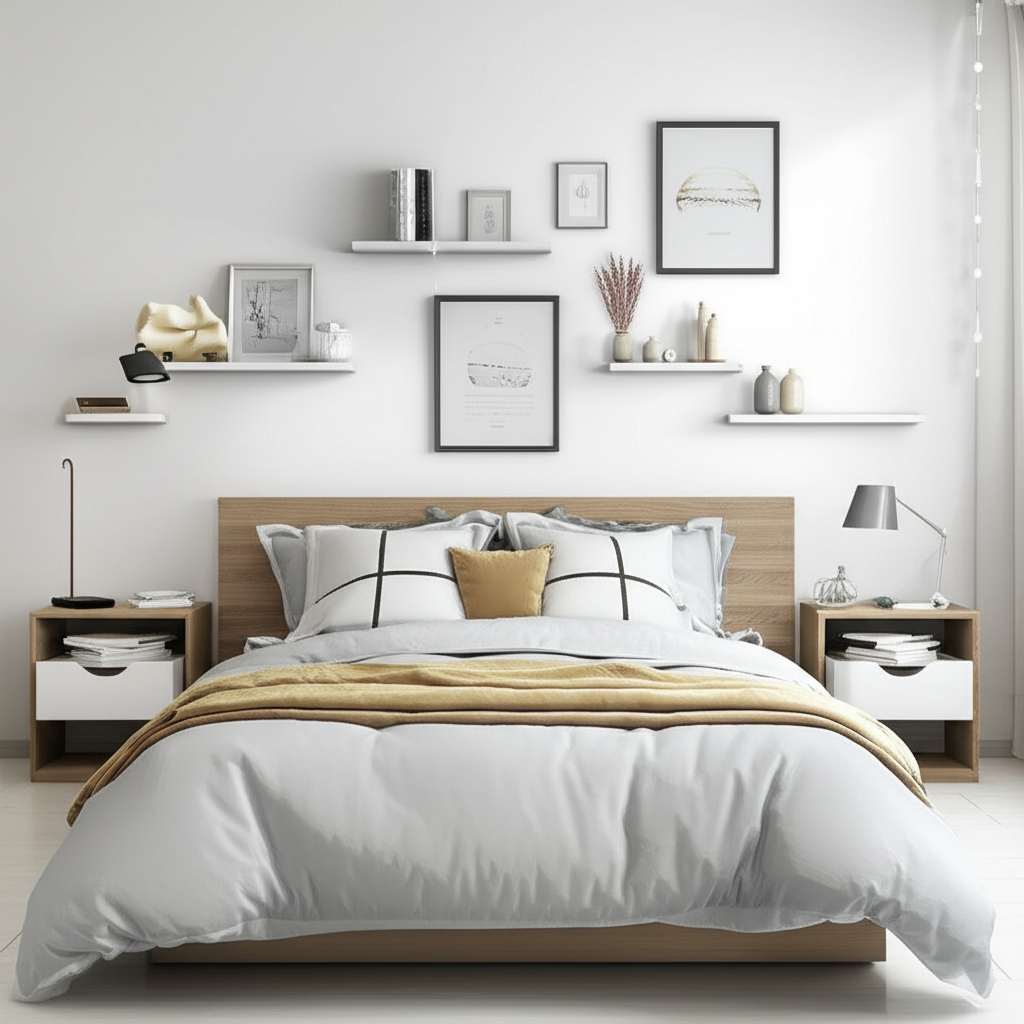 Generate a high-quality, relevant image prompt for an article about: Small Bedroom Layout Ideas Quee