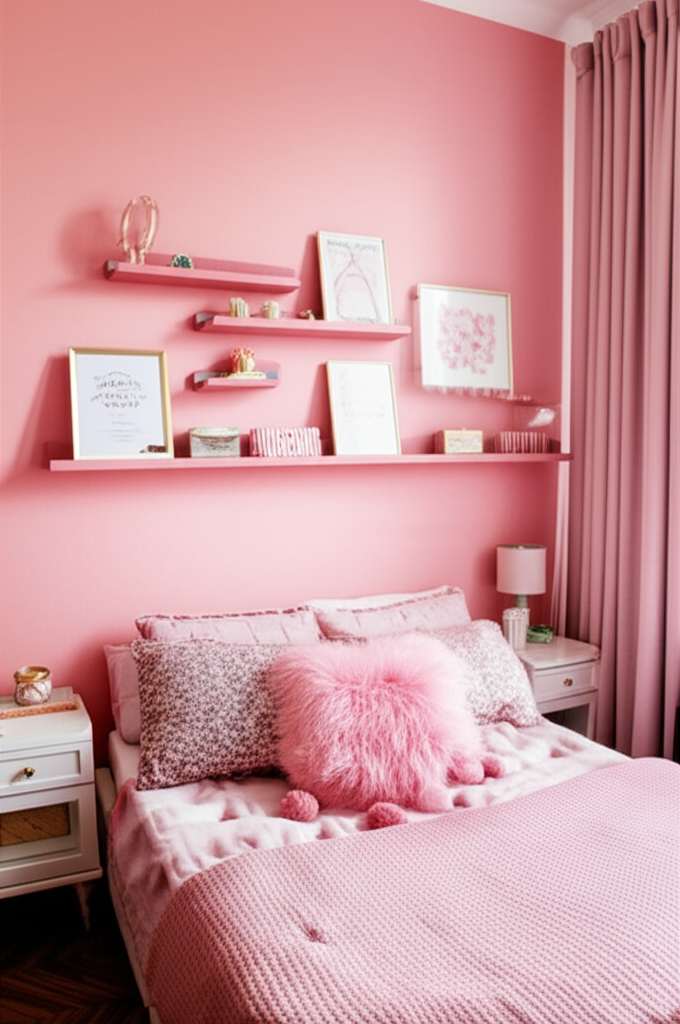 Generate a high-quality, relevant image prompt for an article about: Small Bedroom Design Ideas Pink