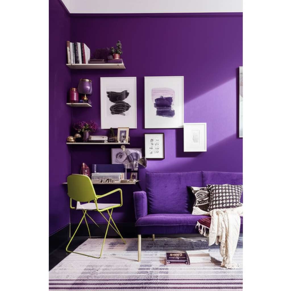 Generate a high-quality, relevant image prompt for an article about: Small Room Design Ideas Purple: