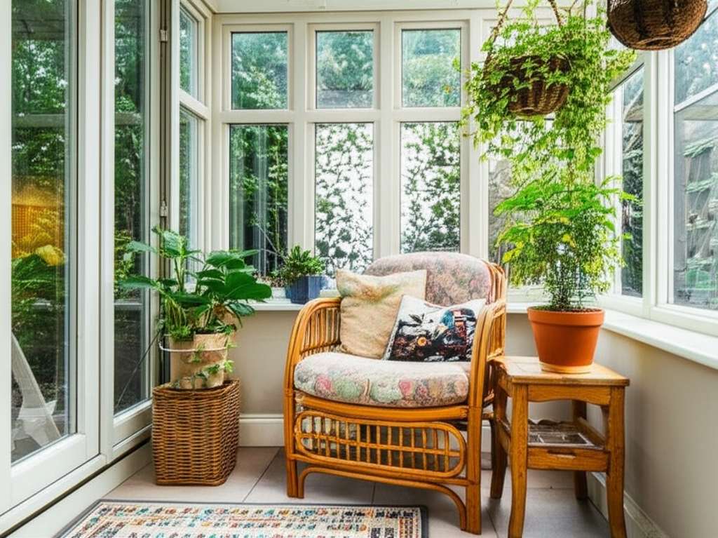 Generate a high-quality, relevant image prompt for an article about: Small Conservatory Interior Des