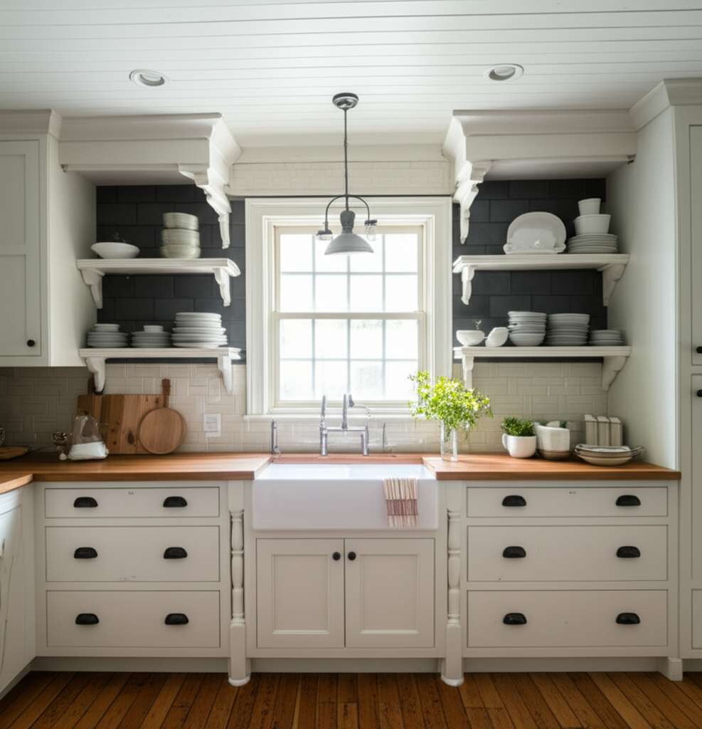 Generate a high-quality, relevant image prompt for an article about: 20 Farmhouse Kitchen Design Ide