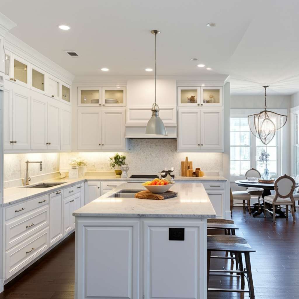 Generate a high-quality, relevant image prompt for an article about: 8 Kitchen Lighting Decor Ideas: