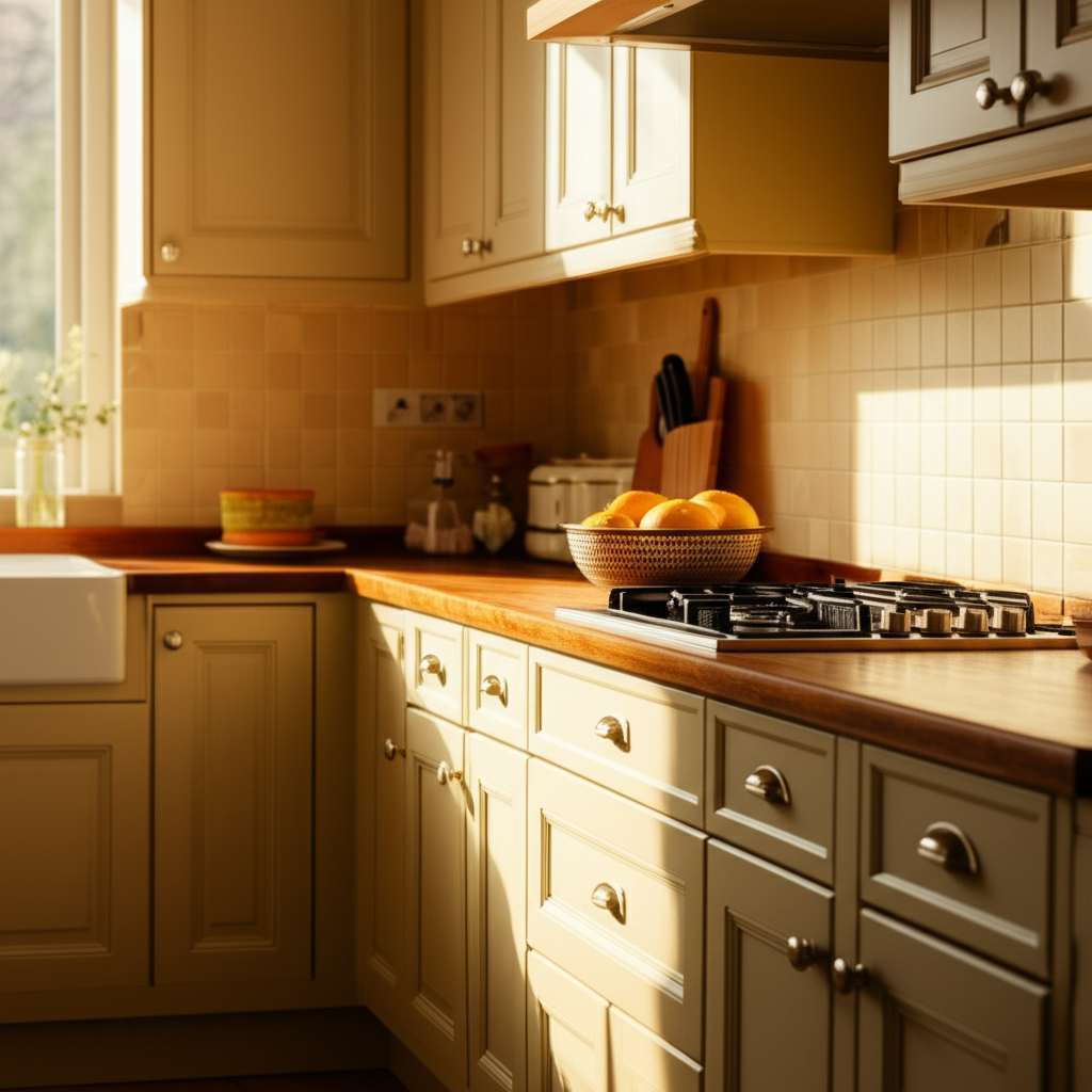 Generate a high-quality, relevant image prompt for an article about: 8 Warm Kitchen Color Ideas: Stu